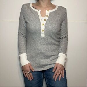 Maurices Gray Ribbed Henley Long Sleeve Top Neutral Cozy